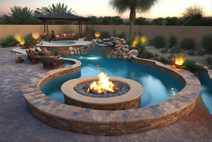 Propane Powered Pool with Hot Tub and Fire Pit