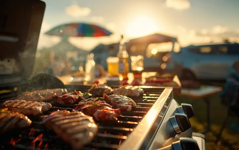 Tailgate party with grill